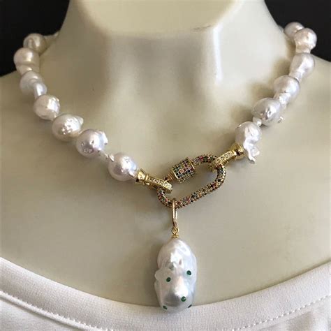 Baroque Pearl Necklace embedded baroque with cz emerald | Etsy | Baroque pearls jewelry, Baroque ...