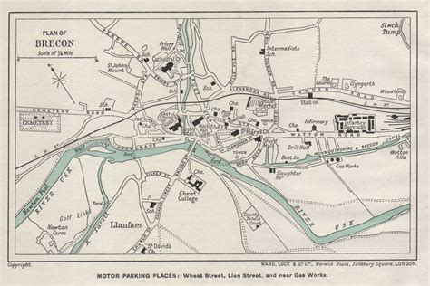 BRECON vintage tourist town city plan. Wales. WARD LOCK 1936 old vintage map | eBay