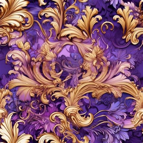 Premium AI Image | Purple and gold floral wallpaper with gold scrolls and leaves generative ai