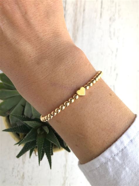 Gold Ball Stacking Bracelet Gold Heart Stackable Bracelet | Etsy