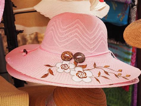 hat, women's hat, fashionable, headwear, straw hat, summer hat, pink, garden, out, nature, close ...