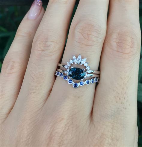 0.90ct Dark Blue Sapphire Engagement 3 Piece Ring Set Genuine | Etsy