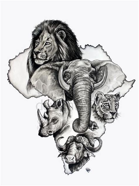 Big Five Zuid-Afrika | Africa tattoos, African tattoo, Africa drawing