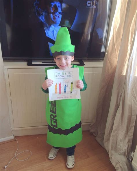 World book day 2016 the day the crayons quit diy green crayon outfit # ...