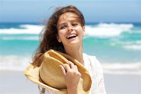 Close Up Beautiful Young Woman Laughing at the Beach Stock Photo - Image of girl, enjoyment ...