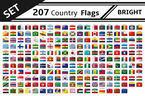 set 207 country flags glitter effect | Illustrations ~ Creative Market