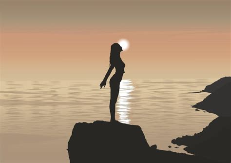 Premium Vector | Silhouette of a girl on the beach at sunset, vector illustration.