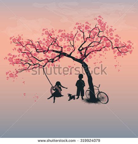 Little Girl On Swing Under Tree Stock Vector 498461515 Shutterstock