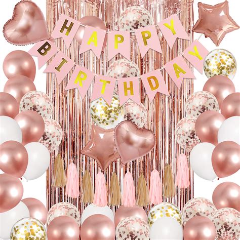 Buy Rose Gold Birthday Party Decorations Kit, Confetti Foil Rose Gold Balloons Happy Birthday ...