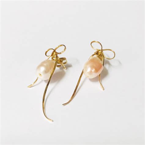 14K Gold & Freshwater Pearl Bow Earrings