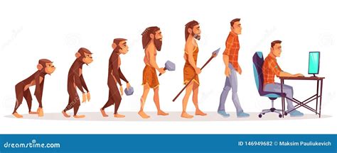 Human Evolution from Ape To Man Computer User Stock Vector - Illustration of process, clothing ...