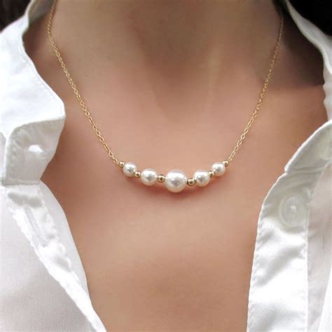 Pearl Gold Bar Necklace Pearl Gold Necklace Gold Bar