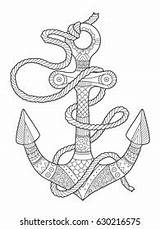 Anchor Rope Coloring Book Vector Illustration Stock Royalty  sketch template