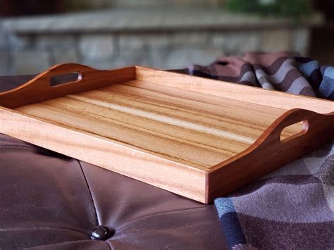 Large Wood Serving Tray With Handles, Ottoman Tray - Etsy | Bandeija de madeira, Cesta de ...