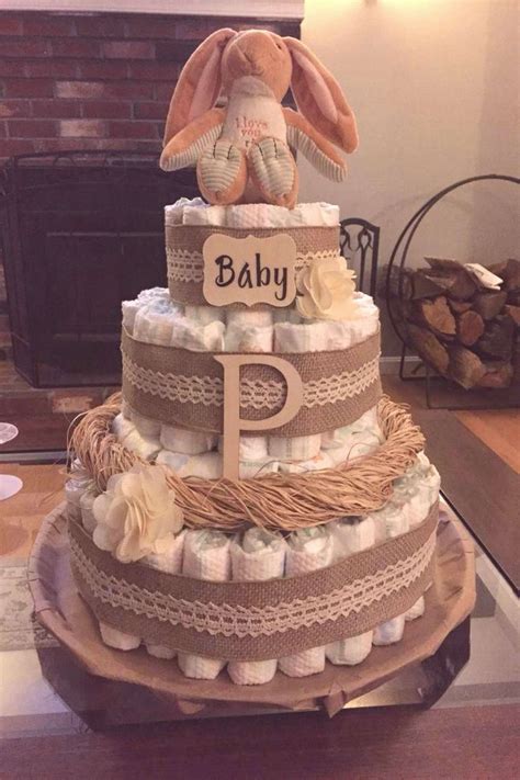 Rustic Diaper Cake | Fall baby shower cake, Baby shower fall, Diy diaper cake