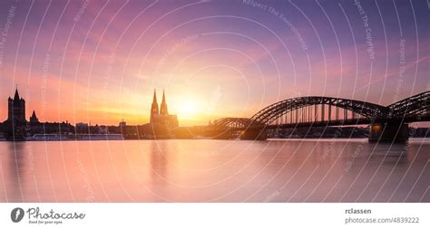 Cologne skyline with cathedral at sunset Silhouette - a Royalty Free ...