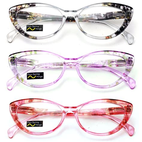 V.W.E. Translucent Clear Floral Pattern Women's Cat Eye Reading Glasses, 3 Pair - Walmart.com