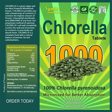 Chlorella Tablets (Mega-pack 1000 tablets). Organic, raw, non-GMO. 100% Pure | eBay