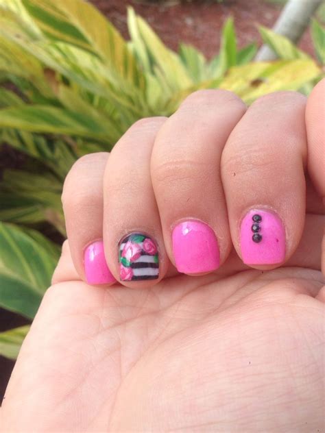 Kate Spade inspired nail art, black, white and, pink! Love them! -nails by Joanna- Merry ...
