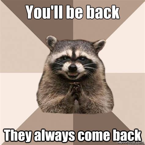 You'll be back They always come back - DLI real Scheming raccoons - quickmeme