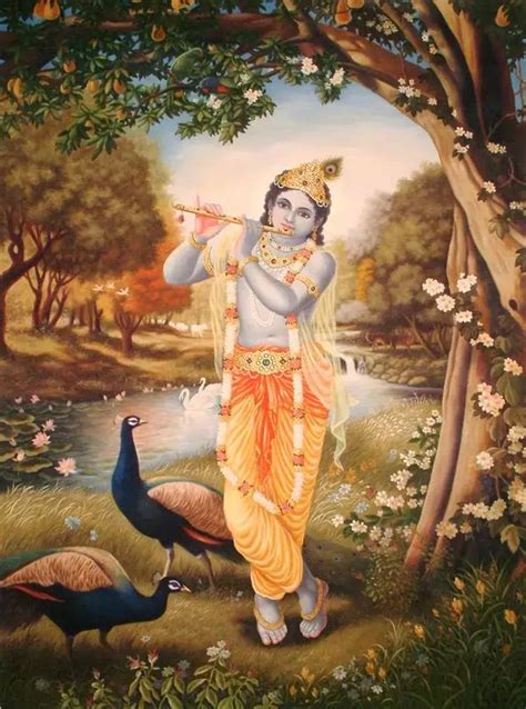 Painting of Krishna the Divine Musician | Oil on Canvas | Exotic India Art