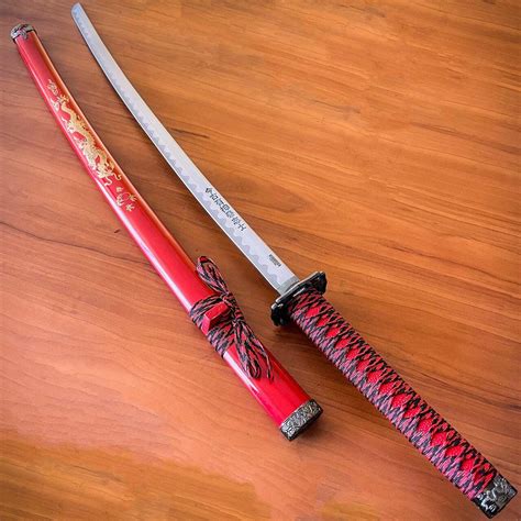 Japanese Samurai Sword KATANA High Carbon Steel Ninja RED Dragon Blade ...