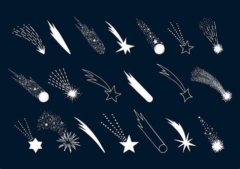 Set of hand drawn falling stars. Vector comet. Shooting lights. Isolated illustration. Doodle ...