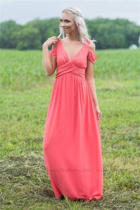Madison Bridesmaid Dress in Coral - Filly Flair | Off shoulder ...