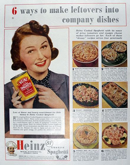 1940 Heinz Cooked Spaghetti Ad ~ Recipes for Leftovers, Vintage Food Ads (Other)