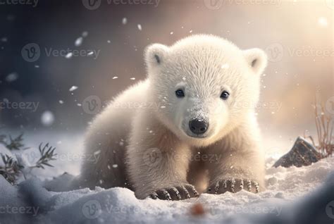 Cute baby polar bear in snow winter. Generative AI 22262991 Stock Photo at Vecteezy