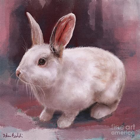 Painting of a Cute Fluffy White Rabbit on a Pink Shaded Background Digital Art by Idan Badishi ...