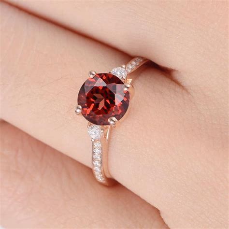 Unique Minimalist Red Stone Garnet Engagement Ring