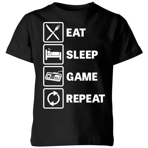 Eat Sleep Game Repeat T Shirt Black 11 12 Years Black | Kitilan