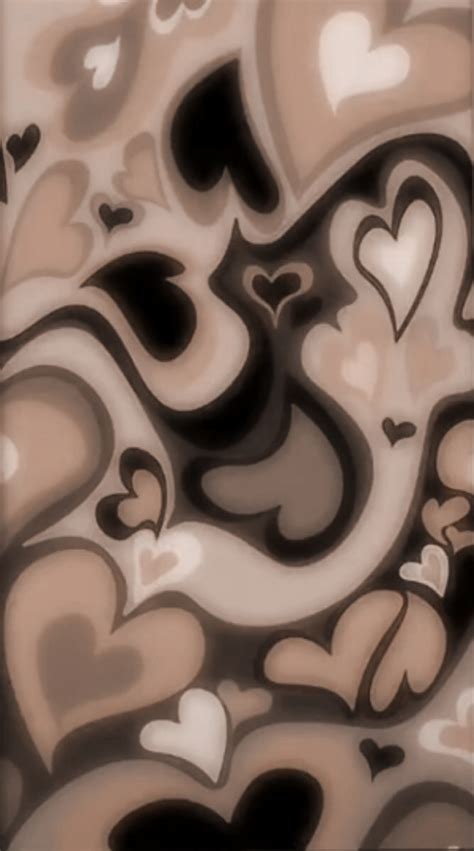 Brown Y2K Wallpaper with Hearts
