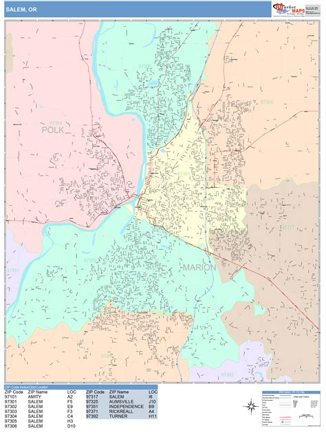 Salem Oregon Wall Map (Color Cast Style) by MarketMAPS - MapSales