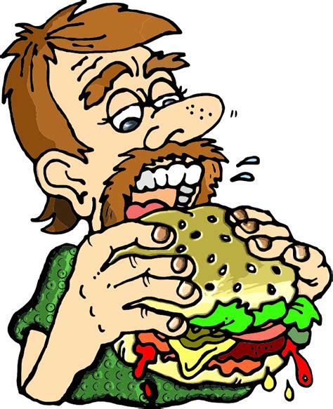 A bearded man eating a big burger - Openclipart