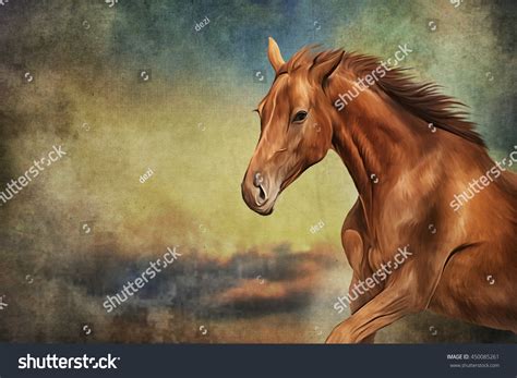 Drawing Red Horse Portrait Oil Painting Stock Illustration 450085261 ...