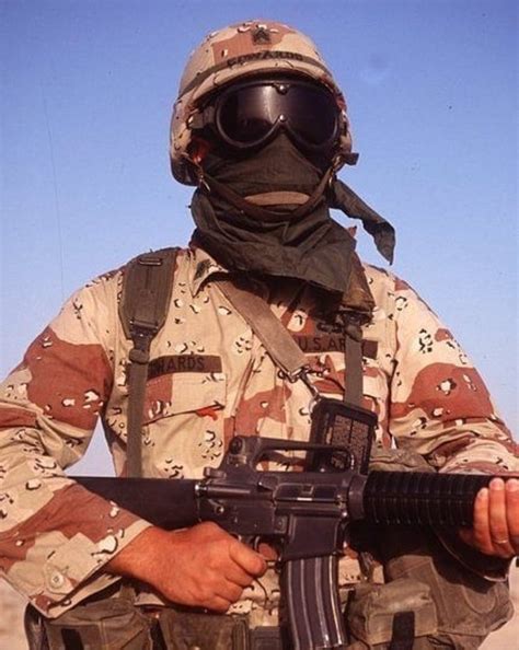 US 82nd Airborne paratrooper during the Gulf War 1991 he Is armed with a M16A2 assault rifle ...