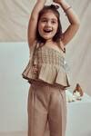 Buy Beige Linen Alaia One Shoulder Top And Pant Set For Girls by The Right Cut Online at Aza ...