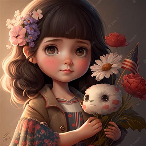 Premium Photo | Cute cartoon girl with flower