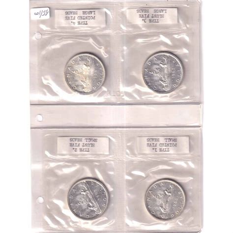 1965 Canada Silver Dollar Varieties. Lot includes Type 1 Small Beads Pointed 5, Type2 Small Beads Bl