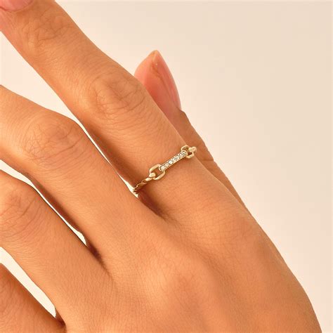Diamond Link Ring 14k 18k 10k Solid Gold Pave Wedding Ring - Etsy UK