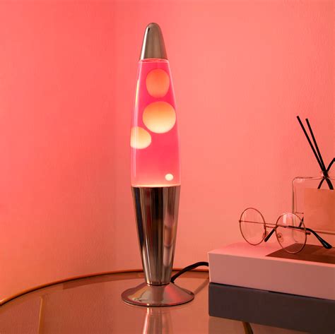 Urban Shop, 16" Rose Gold Lava Motion Volcano Lamp, Pink Wax in Pink Liquid, Chrome Metal Base ...