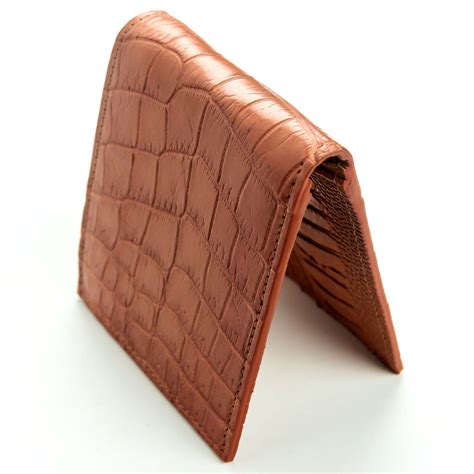 Light Brown Stomach Crocodile Ostrich Skin Leather Wallet