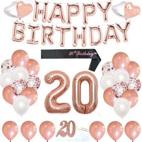 Amazon.com: Finypa 20th Birthday Decorations for Women - 20th Happy Birthday Decoration Gold ...