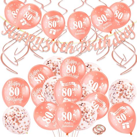 Buy HOWAF 46 Pieces 80th Rose Gold Birthday Decoration Kit, Include Happy 80th Birthday Banner ...