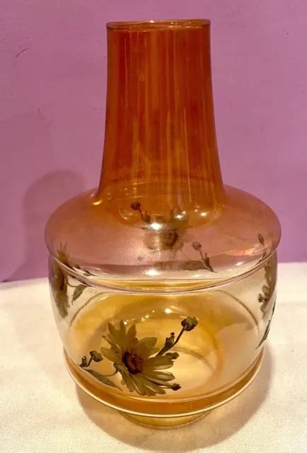 VINTAGE AMBER DAISIES Glass Kerosene Oil Lamp Chimney 3" Fitter, 8-1/2" High $21.99 - PicClick