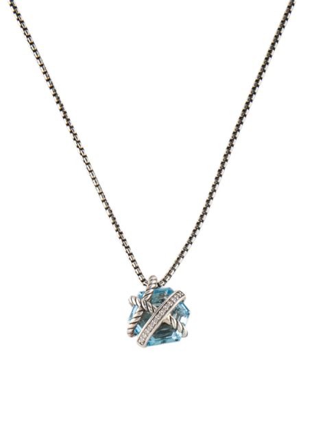 David Yurman Topaz & Diamond Cable Wrap Pendant Necklace - Sterling ...