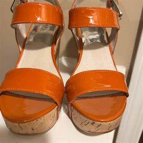 Michael Kors Orange Patent Leather Platform Cork Block Heel Sandals ...