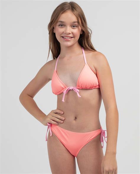 Shop Topanga Girls' Splice Sliding Triangle Bikini Set In Peach/pink ...